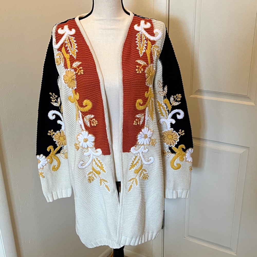 Soft Surroundings Black and White Floral Cardigan 1X